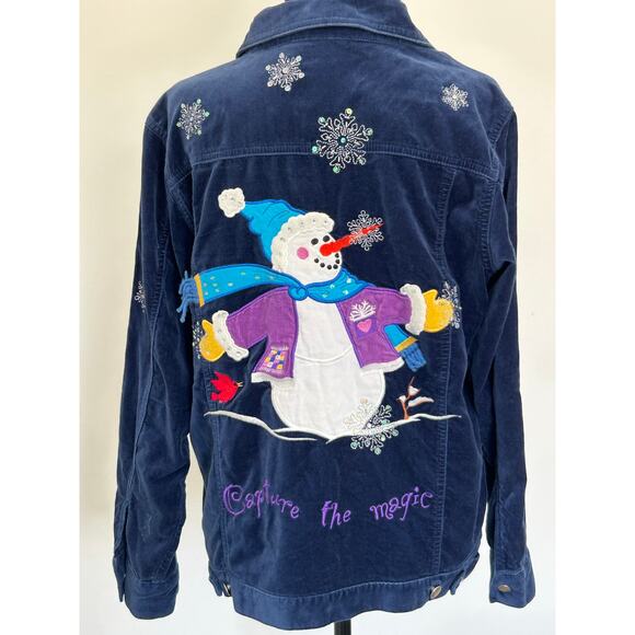 Quacker Factory Velvet Feel Snowman Bead/Embroidered Jacket, Sz Small - Picture 3 of 13
